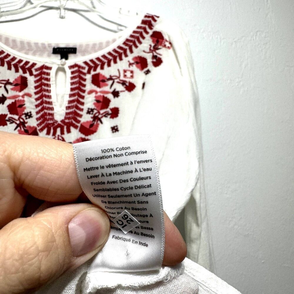 Talbots Embroidered Top White Floral Red Blouse 3/4 Sleeve Women sz Extra Large - Picture 6 of 8